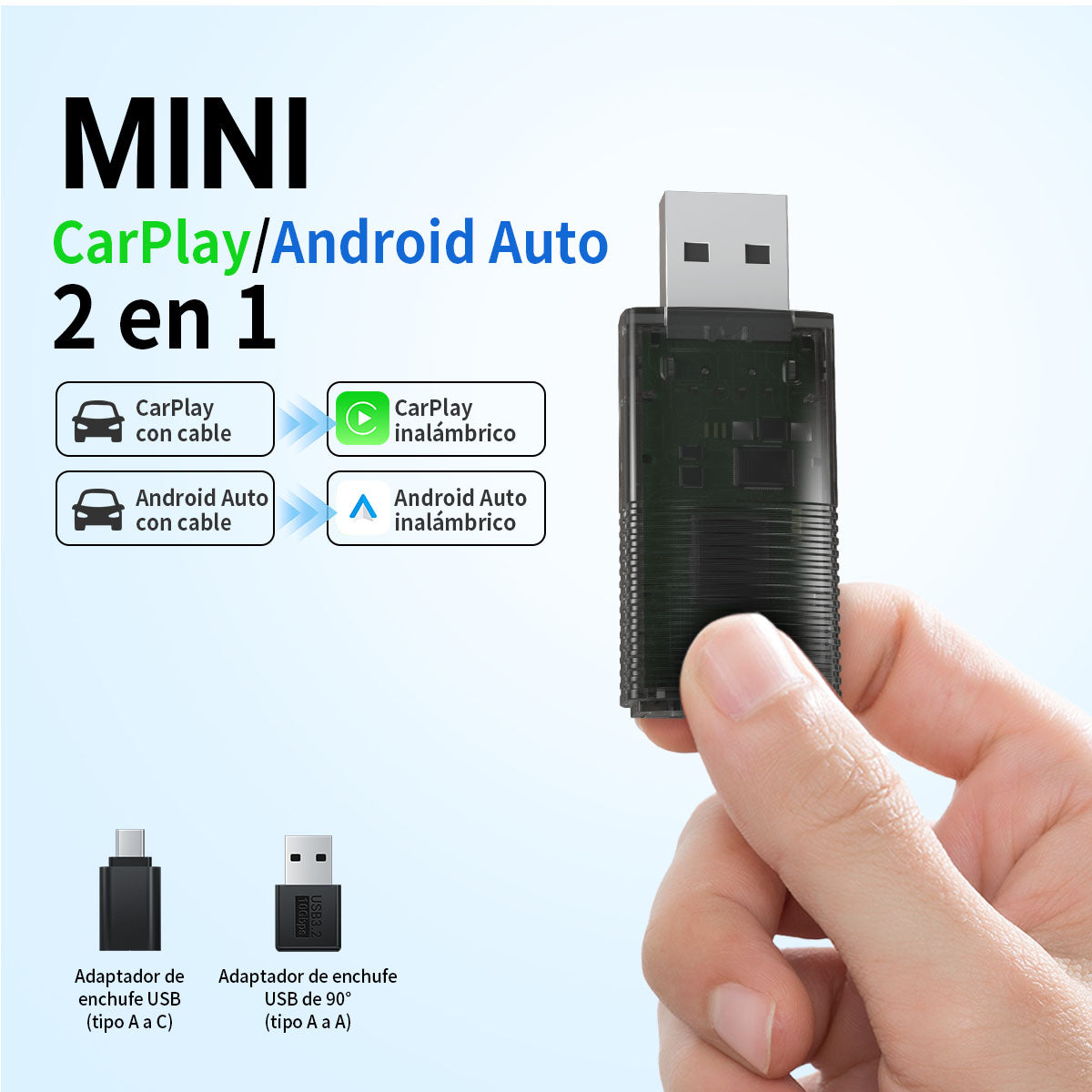 ⚡Aggiornamenti⚡Adattatore Mini Wireless CarPlay/Android Auto 2 in 1