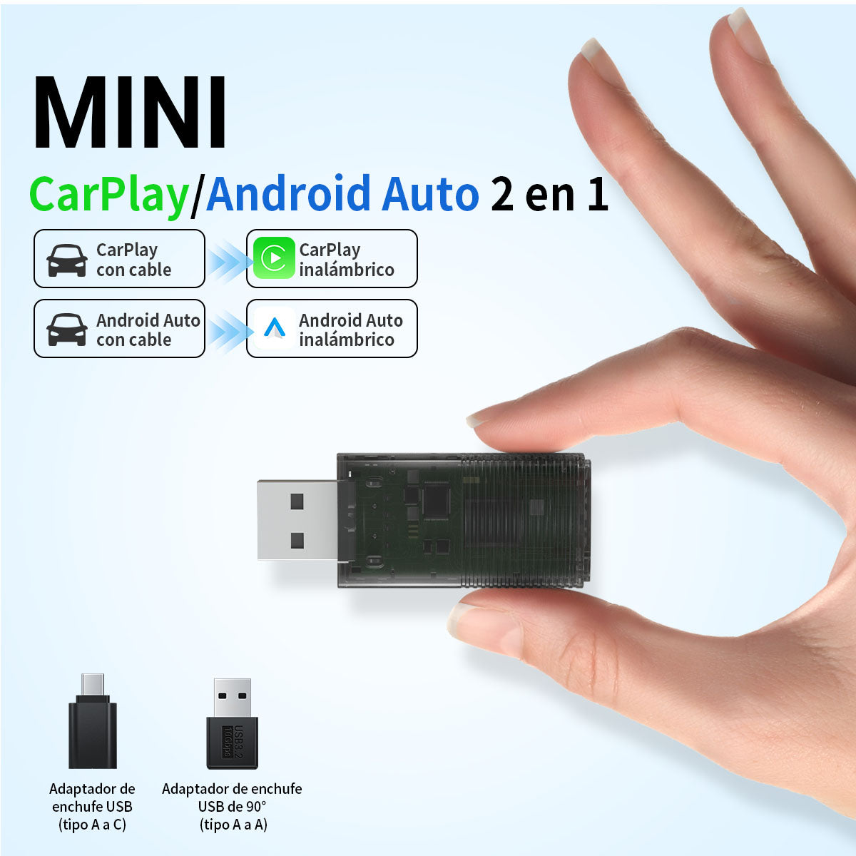 ⚡Actualizaciones⚡Mini adaptador inalámbrico CarPlay/Android Auto 2 en 1