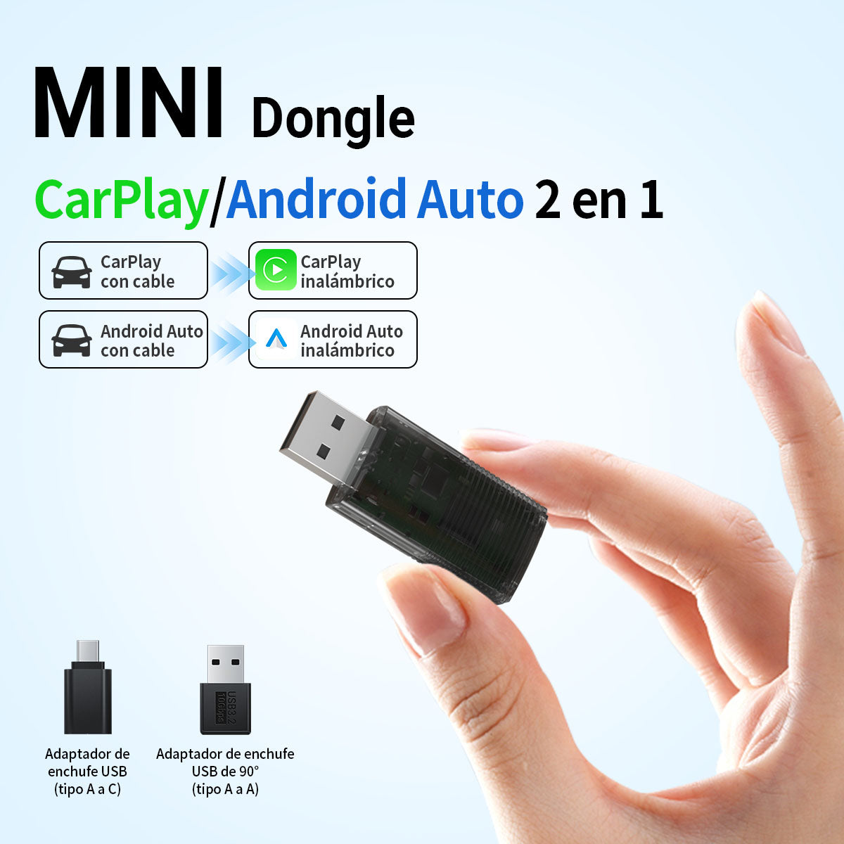 ⚡Actualizaciones⚡Mini adaptador inalámbrico CarPlay/Android Auto 2 en 1