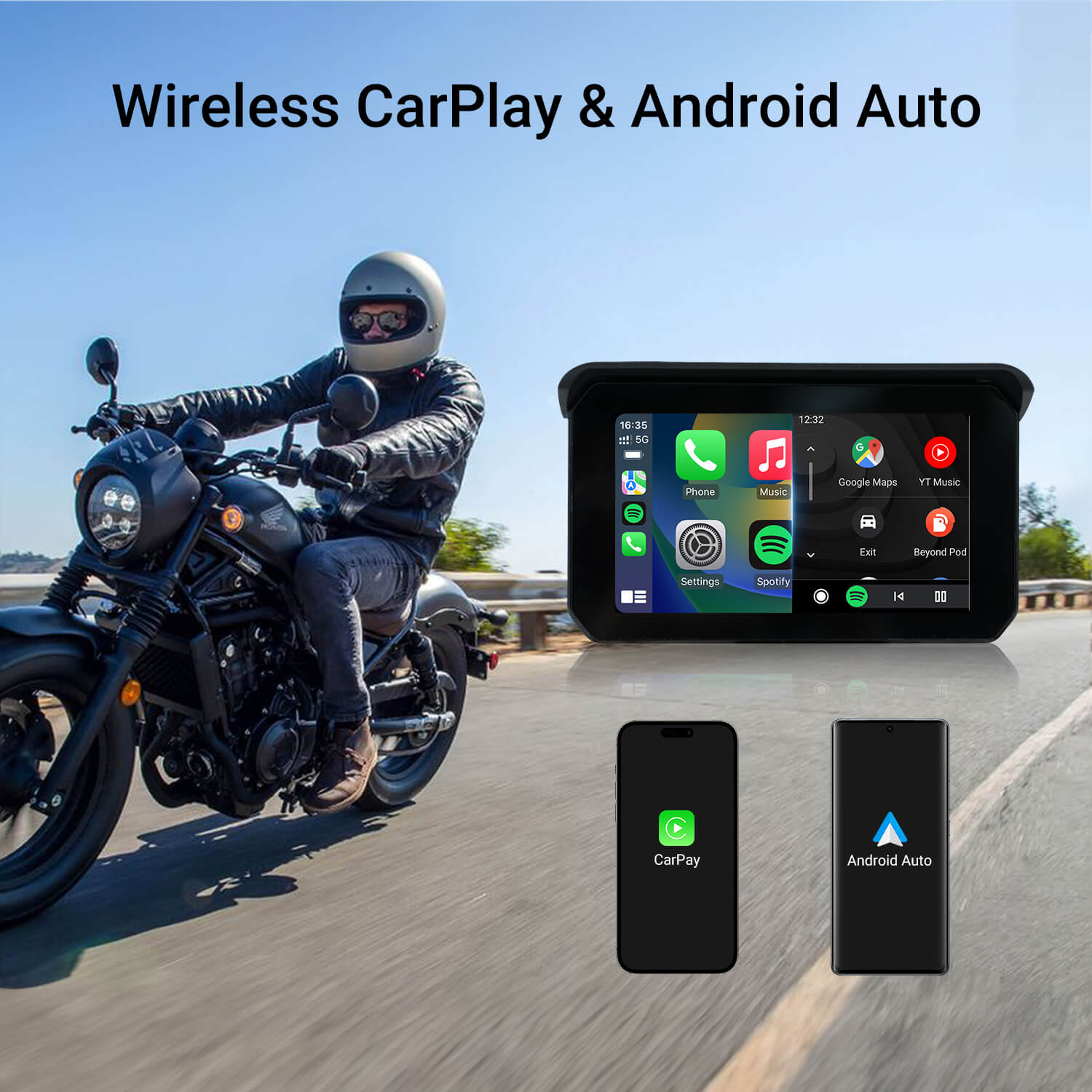 CarPlay Lite C5 SE Φορητή μοτοσυκλέτα GPS Ασύρματη οθόνη CarPlay/Android Auto