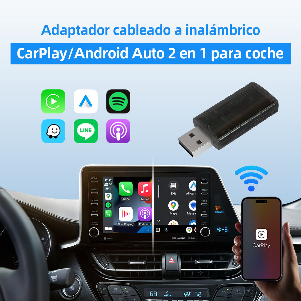 ⚡Aggiornamenti⚡Adattatore Mini Wireless CarPlay/Android Auto 2 in 1