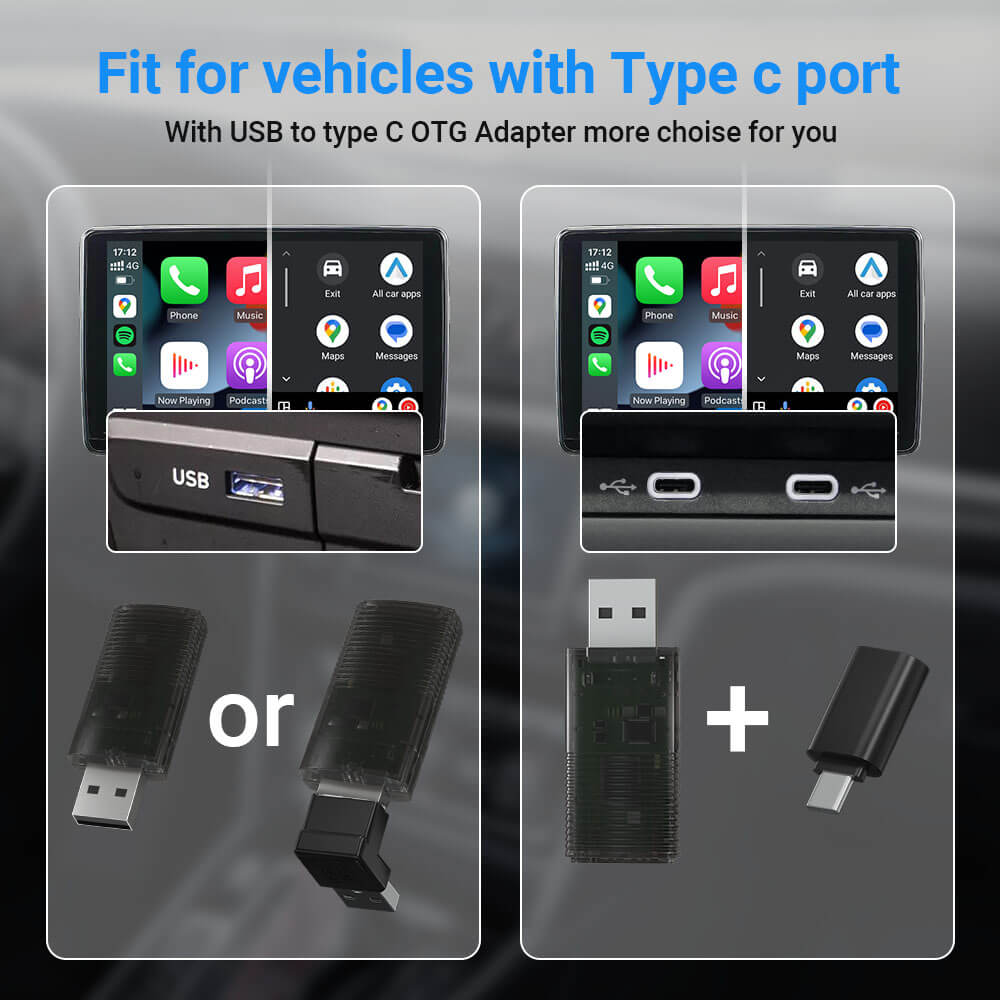 Mini adaptador inalámbrico CarPlay/Android Auto 2 en 1