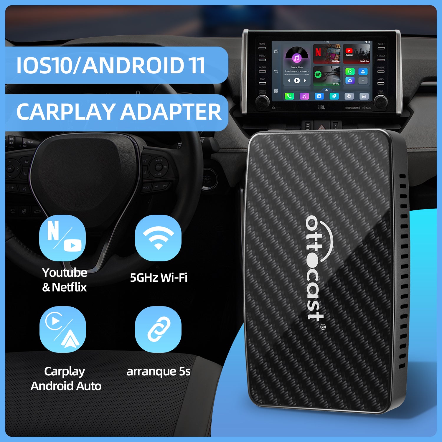 Adaptador todo en uno inalámbrico Play2Video Pro CarPlay/Android Auto