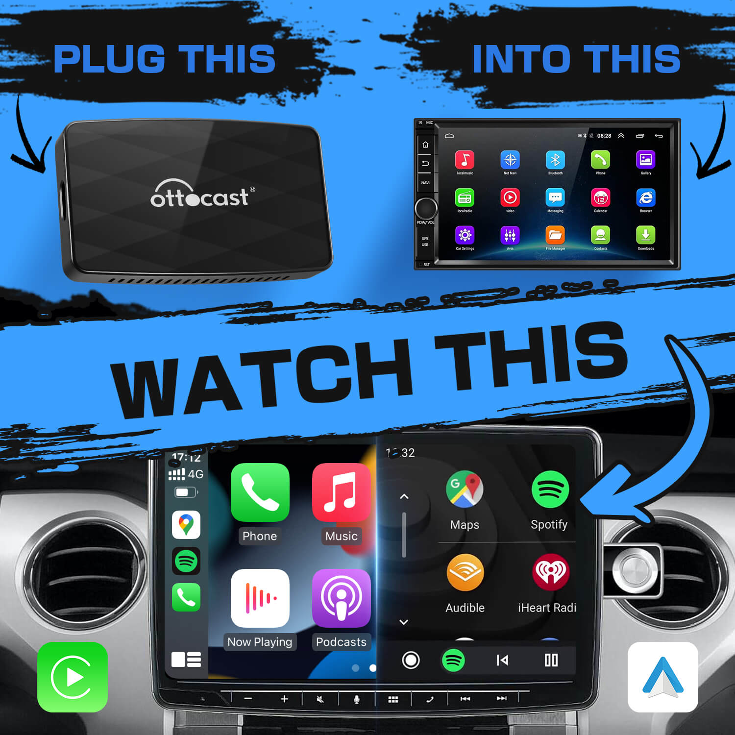 Προσαρμογέας Ottoadapter MX Wireless CarPlay/ Android Auto 3-σε-1