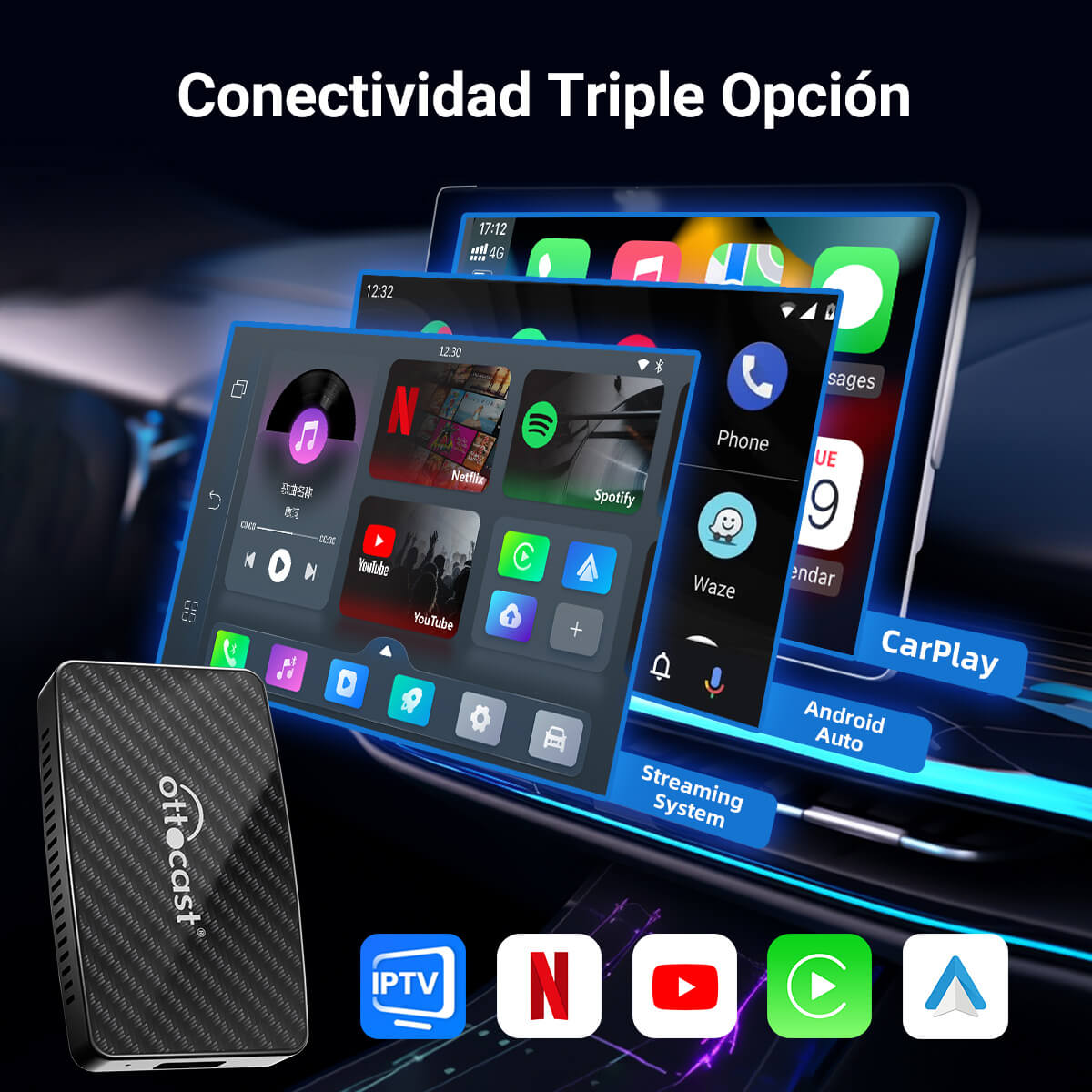 Adaptador todo en uno inalámbrico Play2Video Pro CarPlay/Android Auto