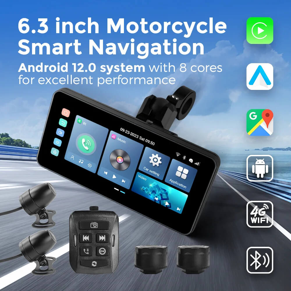 Schermo di visualizzazione GPS Android 12 per moto CarPlay Lite C5 Ultra con fotocamera DVR